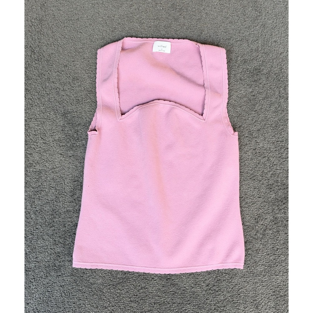 Wilfred Aritzia Pink Knit Tank Top Sweetheart Square Neck Scallop Trim Medium